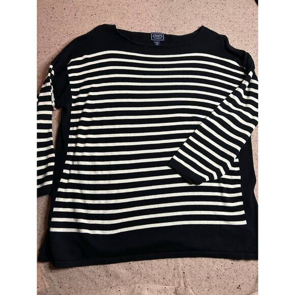 Chaps Black White Striped Tunic Sweater Women’s 3X Plus Size Knit - Picture 1 of 7